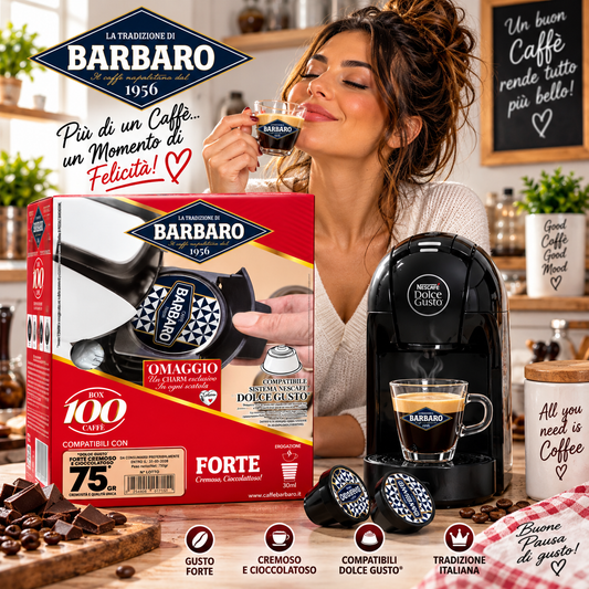 Caffè Barbaro Forte – 100 Capsule Compatibili Dolce Gusto® – Cremoso e Cioccolatoso – 750 g