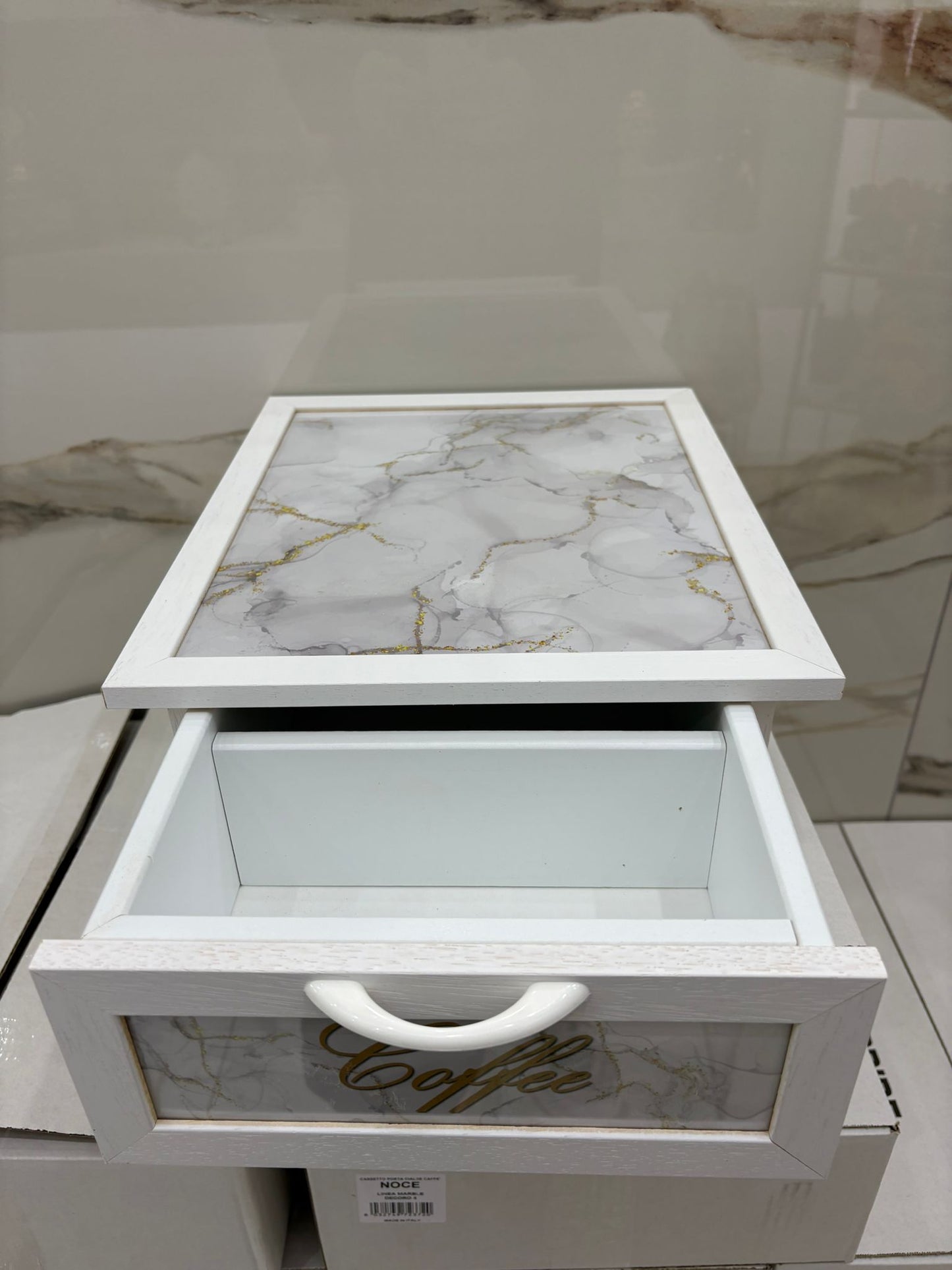 CASSETTO PORTA CIALDE O CAPSULE IN LEGNO BIANCO