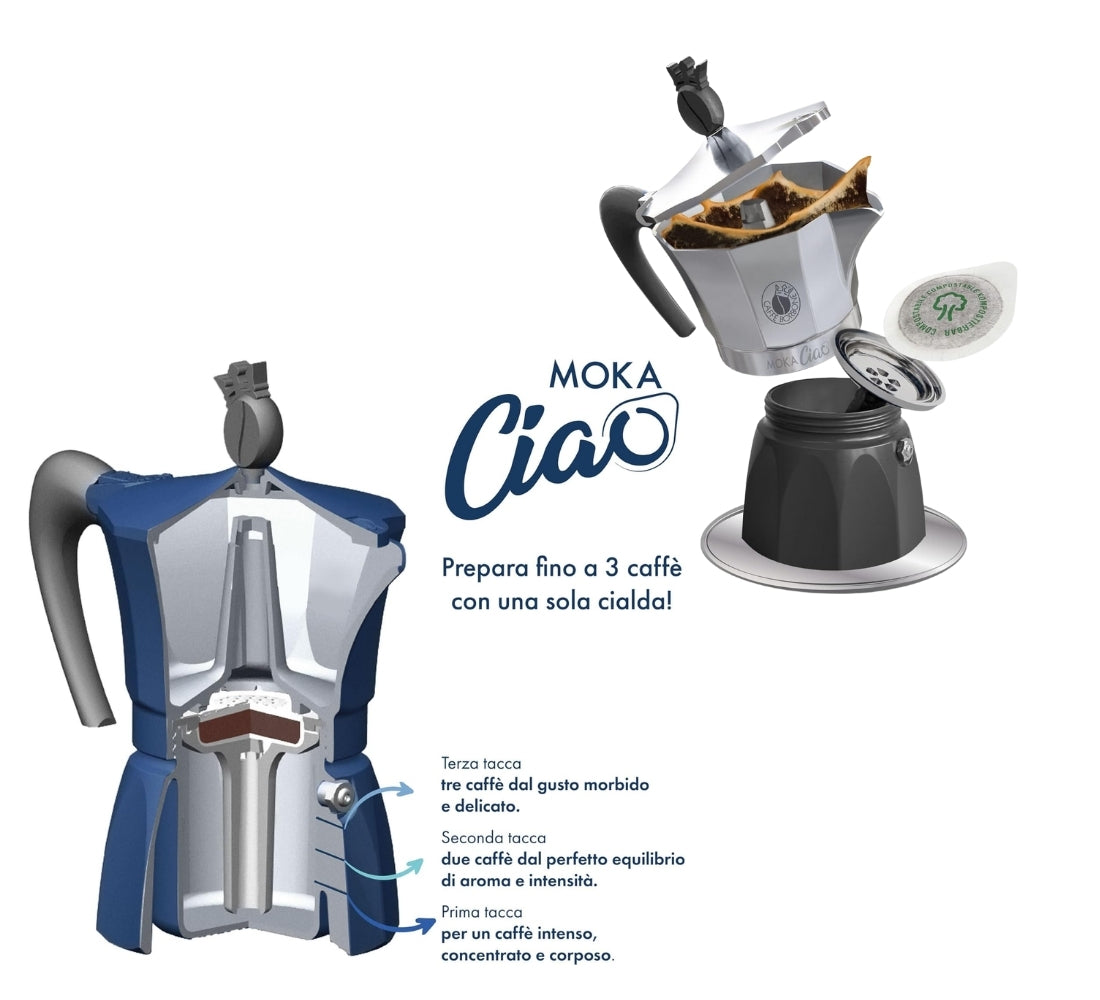 Moka Ciao Induzione CAFFÈ BORBONE moka compatibile con cialde ESE 44mm + 15 cialde omaggio