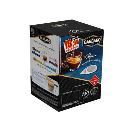 140 Cialde E.s.e. 44 mm Caffè Barbaro miscela NERO CIOCCOLATTOSO
