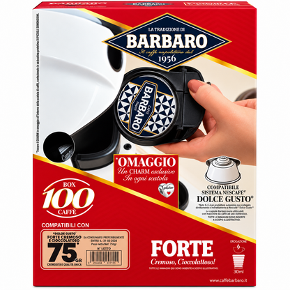 Caffè Barbaro Forte – 100 Capsule Compatibili Dolce Gusto® – Cremoso e Cioccolatoso – 750 g