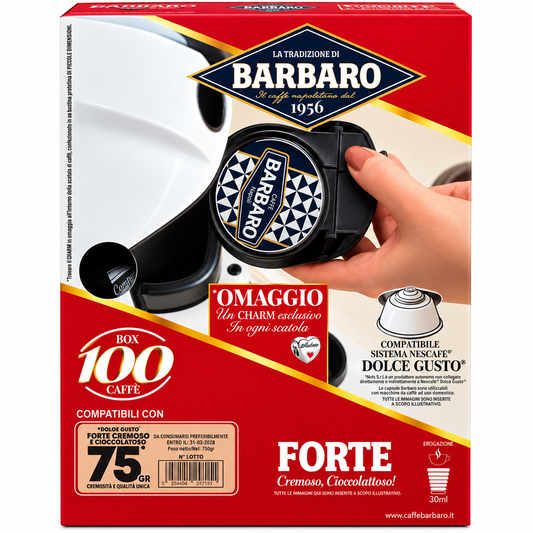 Caffè Barbaro Forte – 100 Capsule Compatibili Dolce Gusto® – Cremoso e Cioccolatoso – 750 g