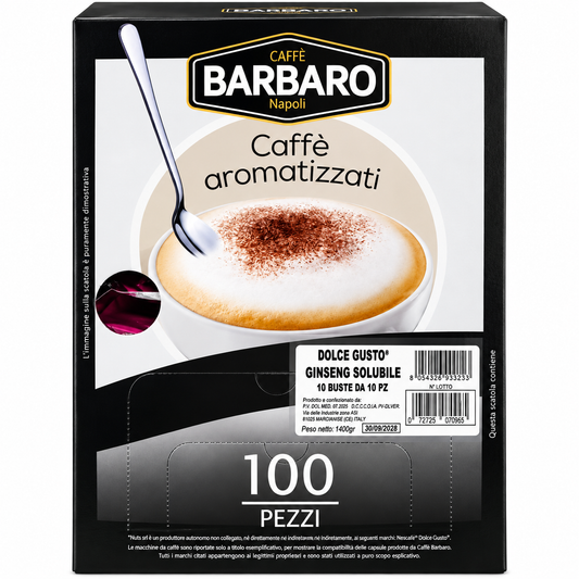 Caffè Barbaro Ginseng Solubile – 100 Pezzi Compatibili Dolce Gusto® – Caffè Aromatizzato