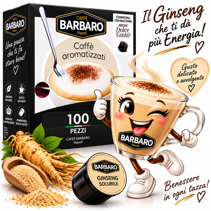 Caffè Barbaro Ginseng Solubile – 100 Pezzi Compatibili Dolce Gusto® – Caffè Aromatizzato