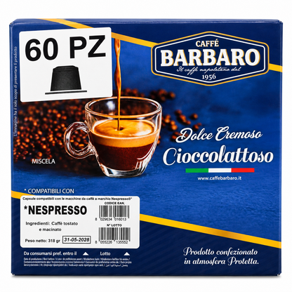 Caffè Barbaro Dolce Cremoso Cioccolattoso – 60 Capsule Compatibili Nespresso® – Gusto Intenso