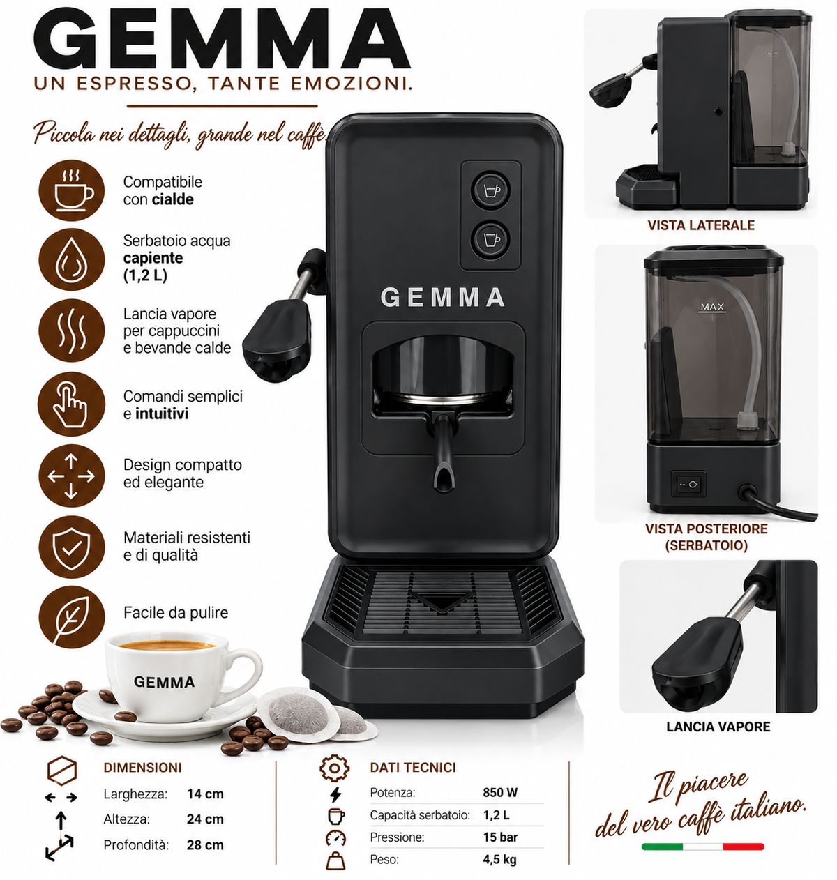 Macchina da Caffè a Cialde GEMMA – Elegante, Compatta e Professionale