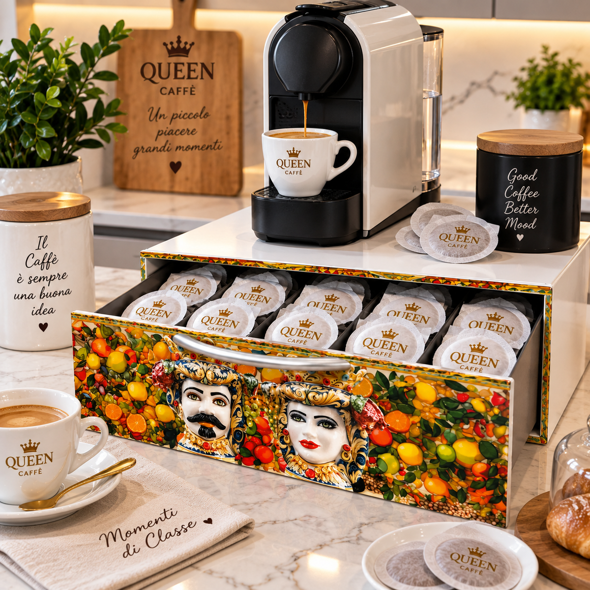 Cassetto Porta Cialde Queen Caffè – Eleganza e Stile Siciliano