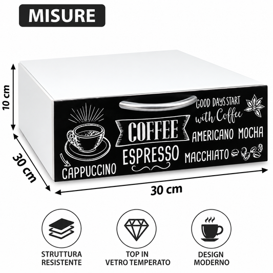 Cassetto Porta Cialde e Capsule Caffè Organizer da Tavolo Bianco con Design Moderno 30×30×10 cm