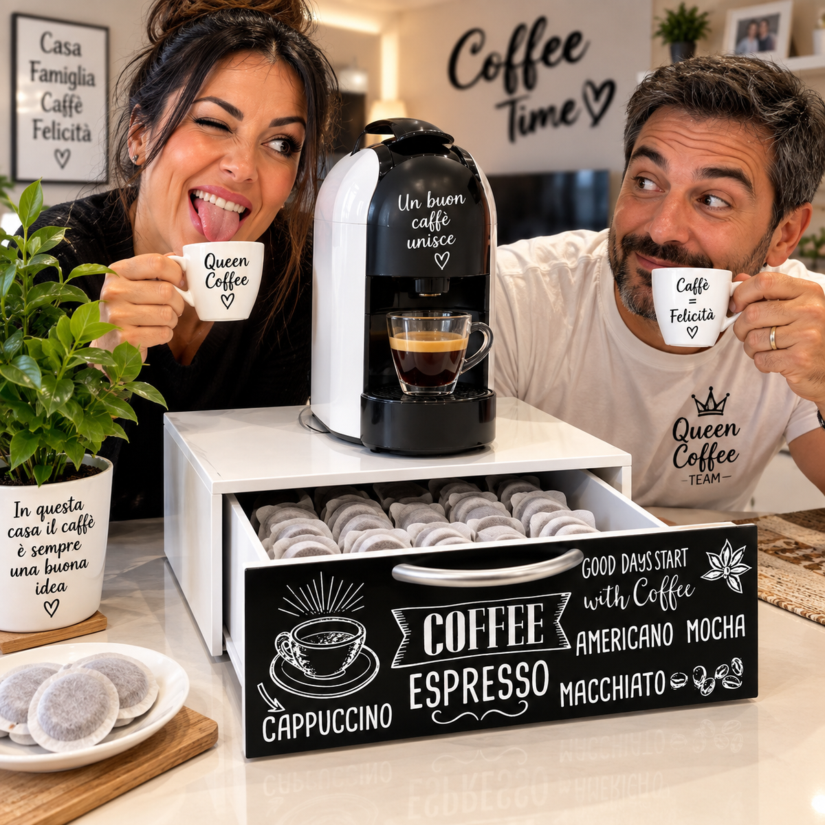 Cassetto Porta Cialde e Capsule Caffè Organizer da Tavolo Bianco con Design Moderno 30×30×10 cm