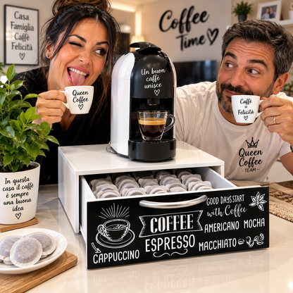 Cassetto Porta Cialde e Capsule Caffè Organizer da Tavolo Bianco con Design Moderno 30×30×10 cm