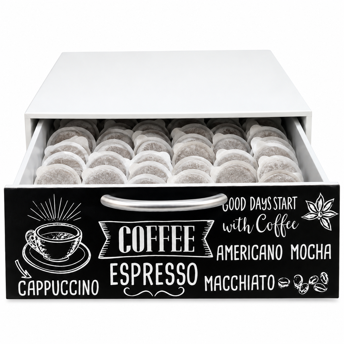 Cassetto Porta Cialde e Capsule Caffè Organizer da Tavolo Bianco con Design Moderno 30×30×10 cm