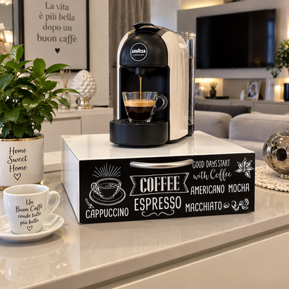 Cassetto Porta Cialde e Capsule Caffè Organizer da Tavolo Bianco con Design Moderno 30×30×10 cm