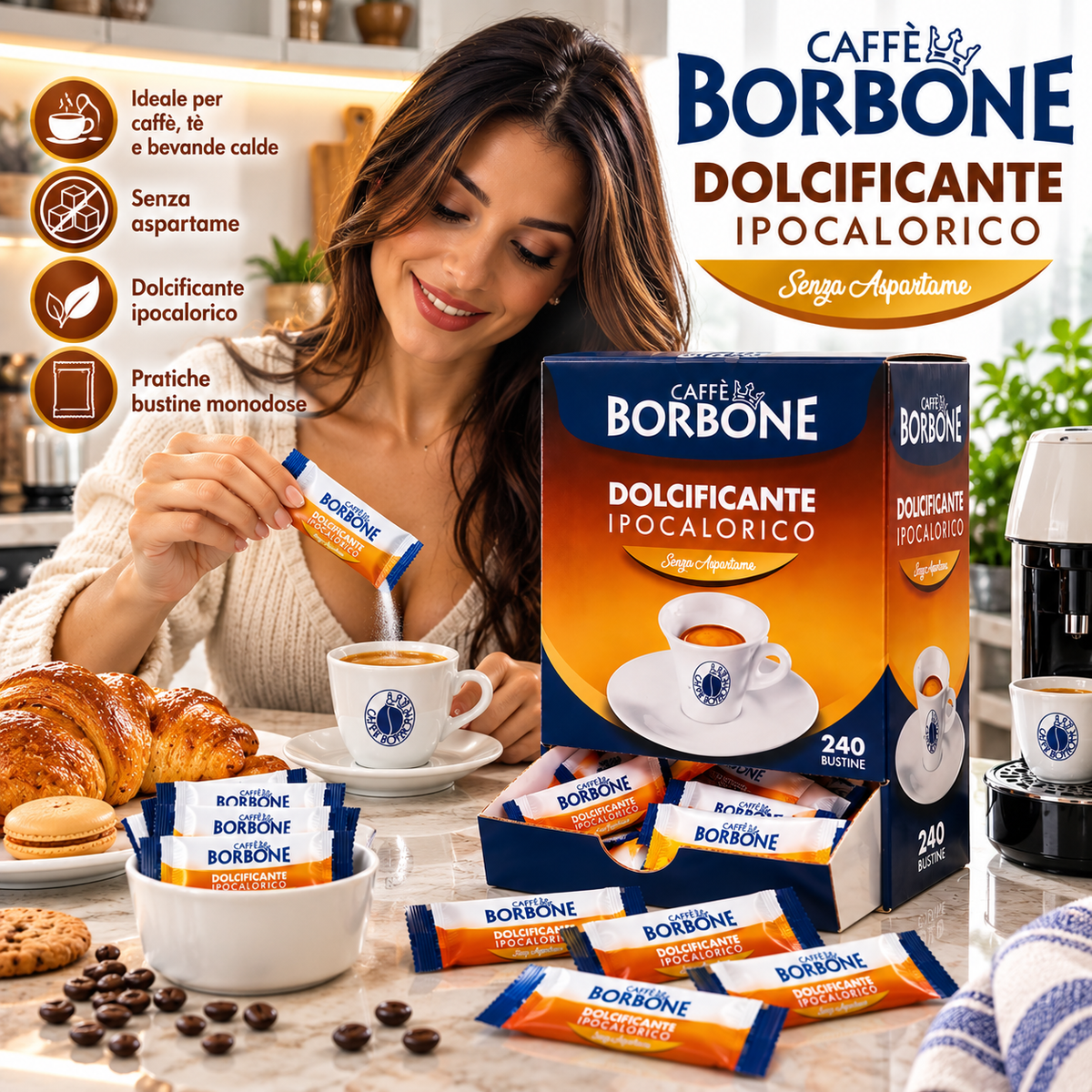 Caffè Borbone Dolcificante Ipocalorico – 240 Bustine Senza Aspartame