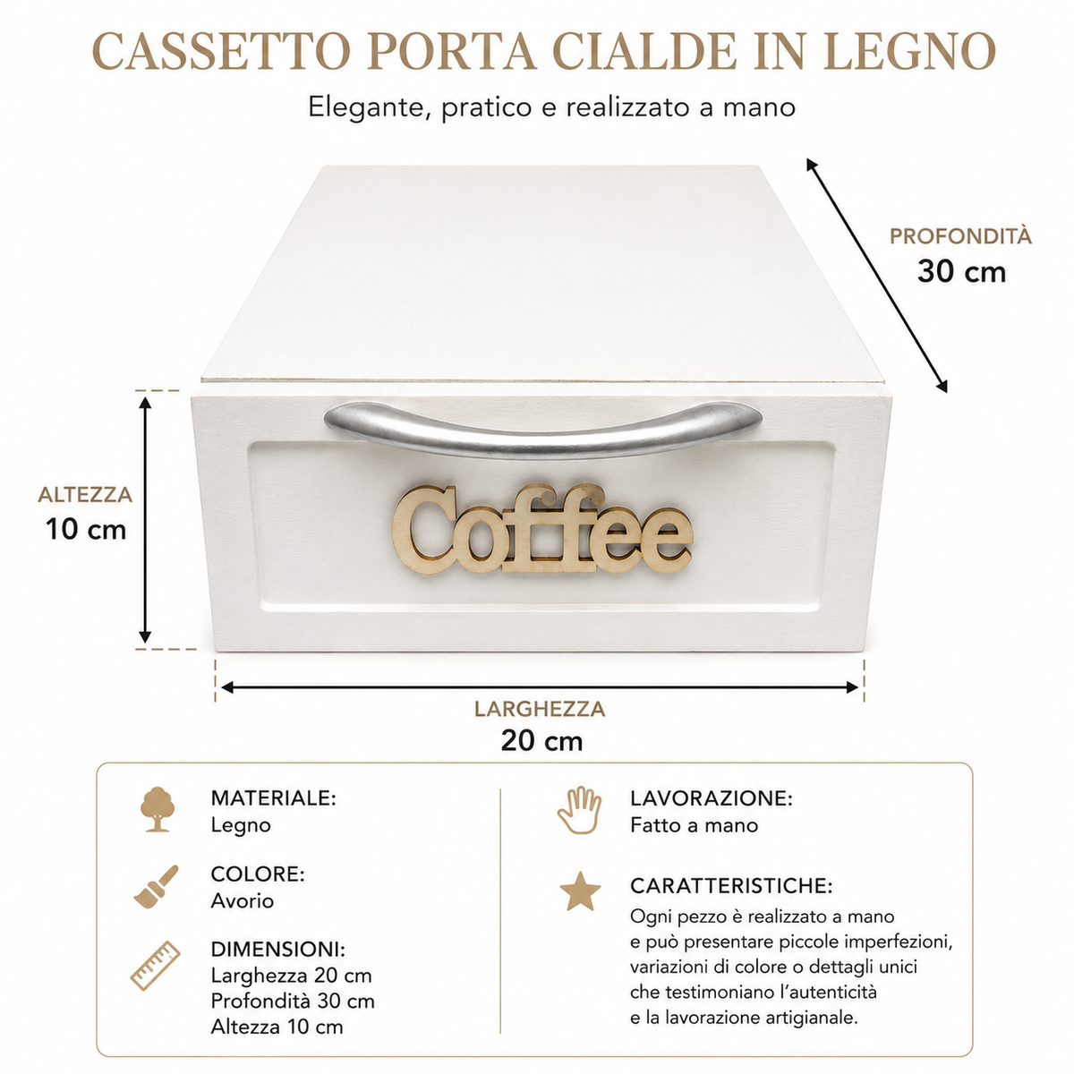 CASSETTO PORTA CIALDE IN LEGNO BIANCO 30X20X10