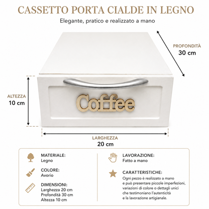 CASSETTO PORTA CIALDE IN LEGNO BIANCO 30X20X10