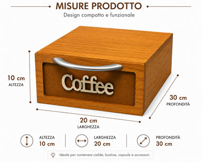 CASSETTO PORTA CIALDE IN LEGNO NOCE 30X20X10