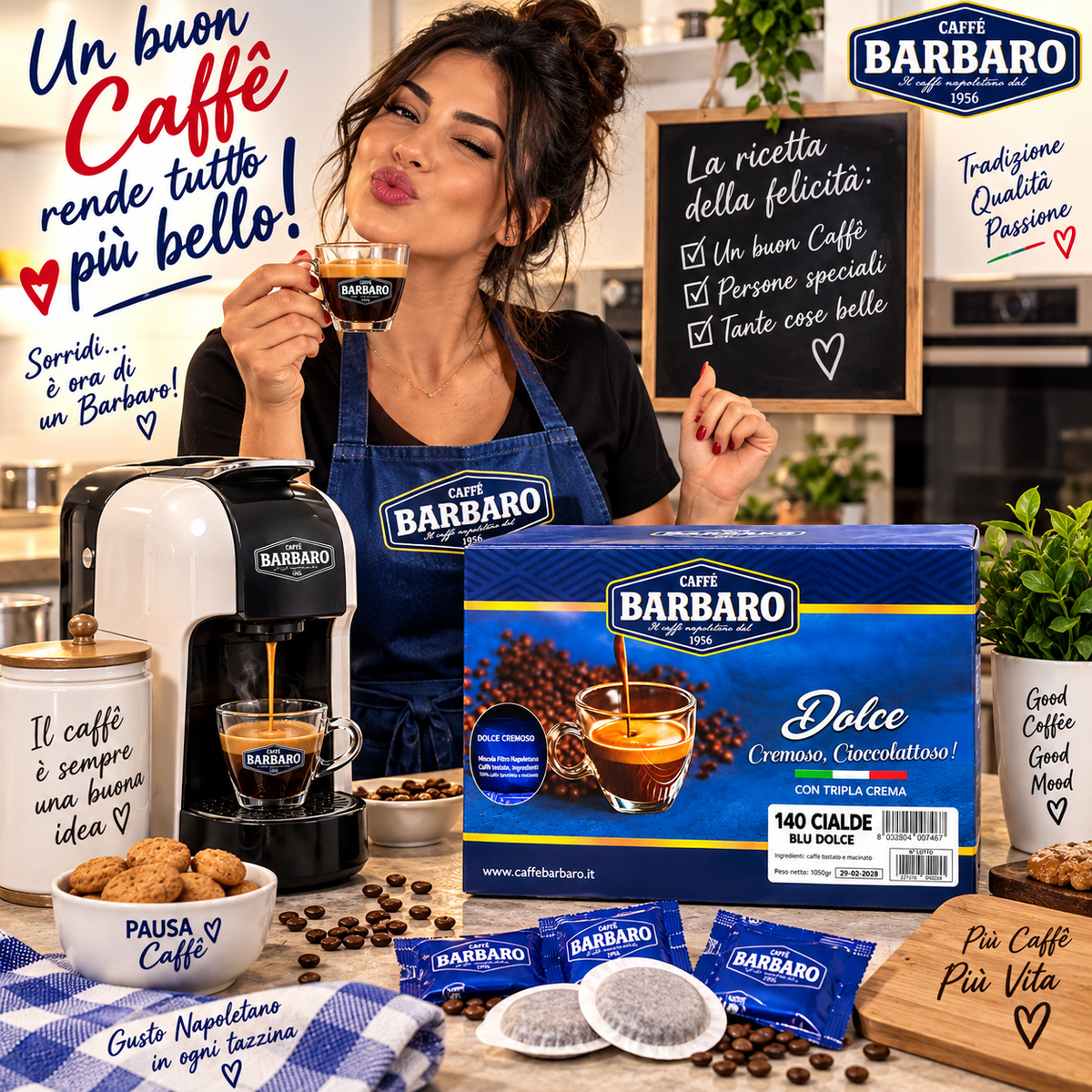 Caffè Barbaro Dolce – 140 Cialde – Cremoso e Cioccolattoso