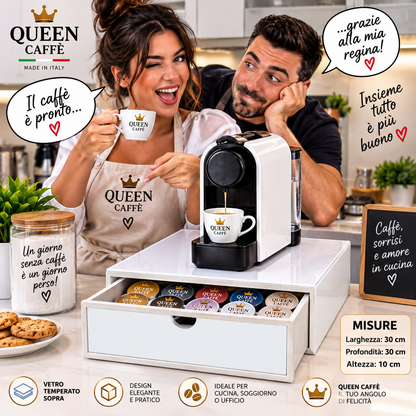 Cassetto Porta Cialde Queen Caffè Bianco con Vetro Temperato – Elegante e Pratico