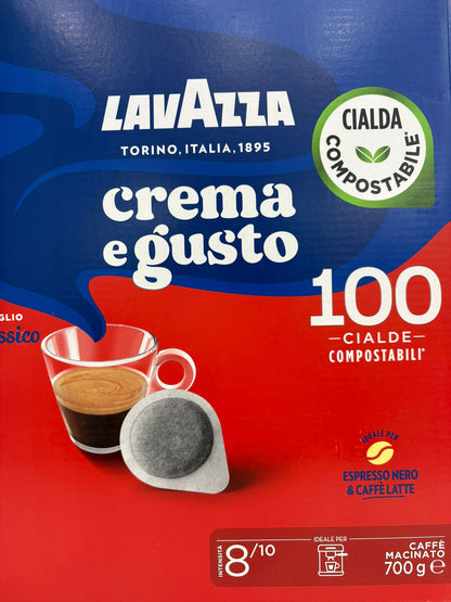 100 Lavazza, Crema e Gusto Classico, Caffè per Macchine Espresso, Arabica e Robusta con Note di Legno e Tabacco, Intensità 8/10, Tostatura Scura