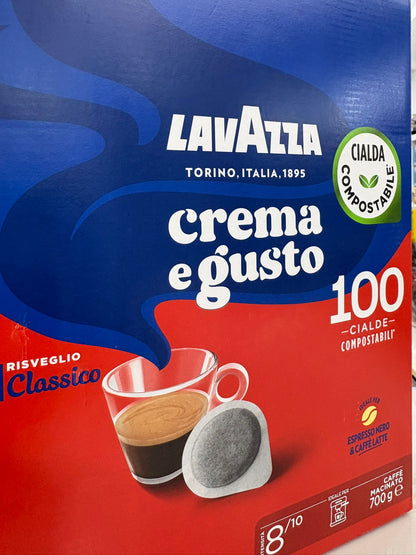 100 Lavazza, Crema e Gusto Classico, Caffè per Macchine Espresso, Arabica e Robusta con Note di Legno e Tabacco, Intensità 8/10, Tostatura Scura