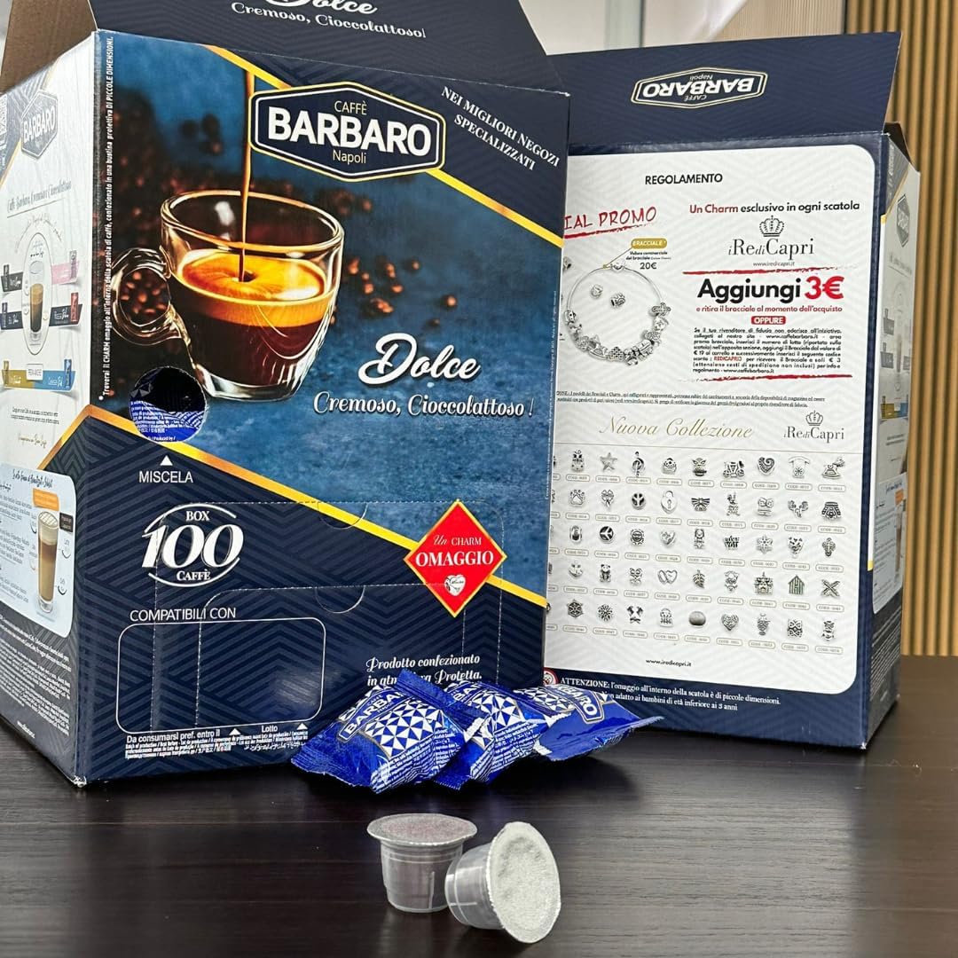 CAFFE' BARBARO Napoli 100 , Miscela Blu super cremoso Capsule caffè Compatibili con le Macchine ad uso domestico Nespresso®*