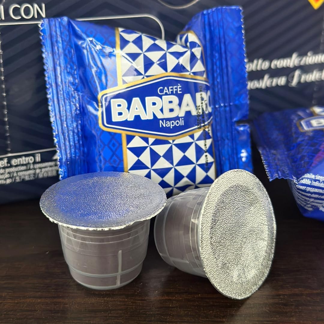 CAFFE' BARBARO Napoli 100 , Miscela Blu super cremoso Capsule caffè Compatibili con le Macchine ad uso domestico Nespresso®*
