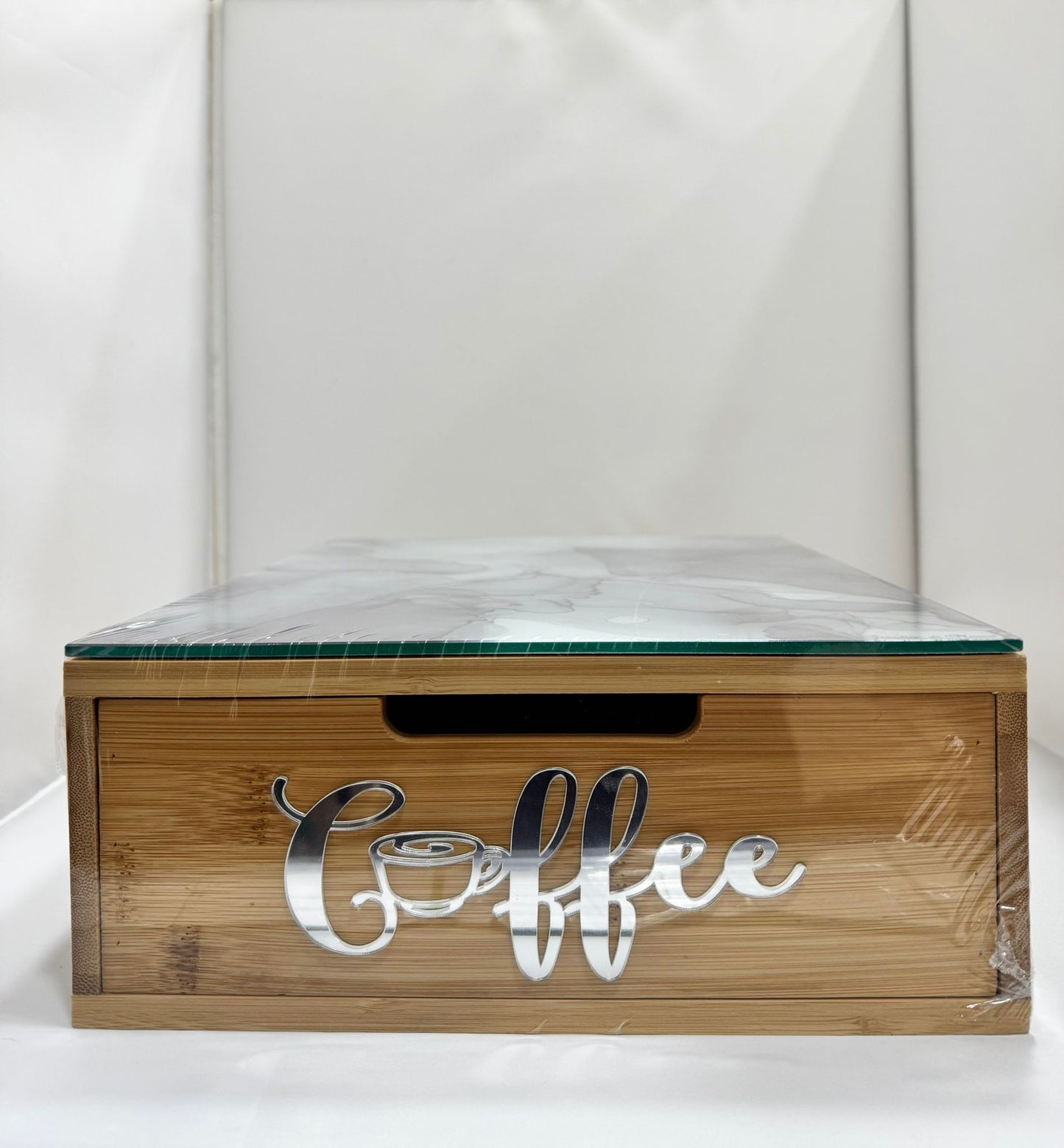 Cassetto Porta Cialde e Capsule in Legno Organizer Cucina 30x30x10 cm 3 Scomparti Piano in Vetro