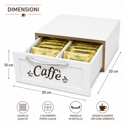 CASSETTO PORTA CIALDE O CAPSULE IN LEGNO BIANCO MISURA PICCOLA