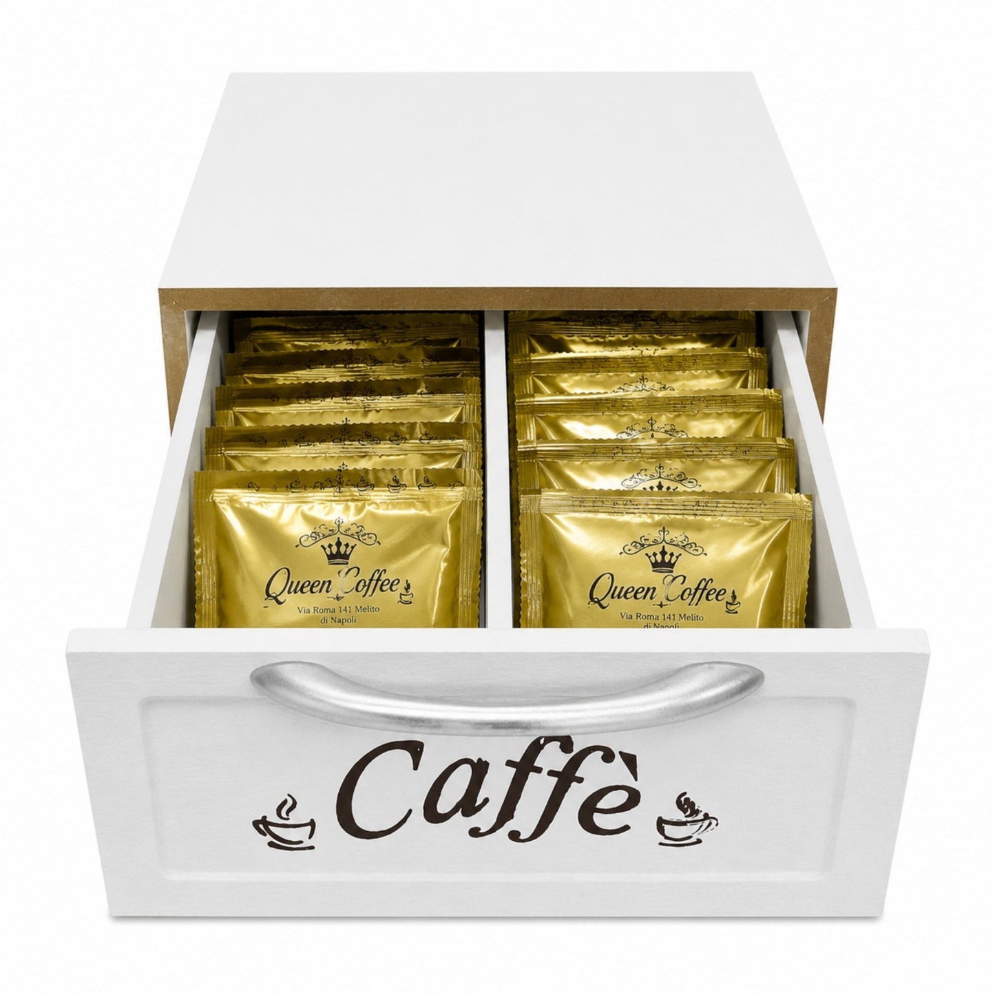 CASSETTO PORTA CIALDE O CAPSULE IN LEGNO BIANCO MISURA PICCOLA