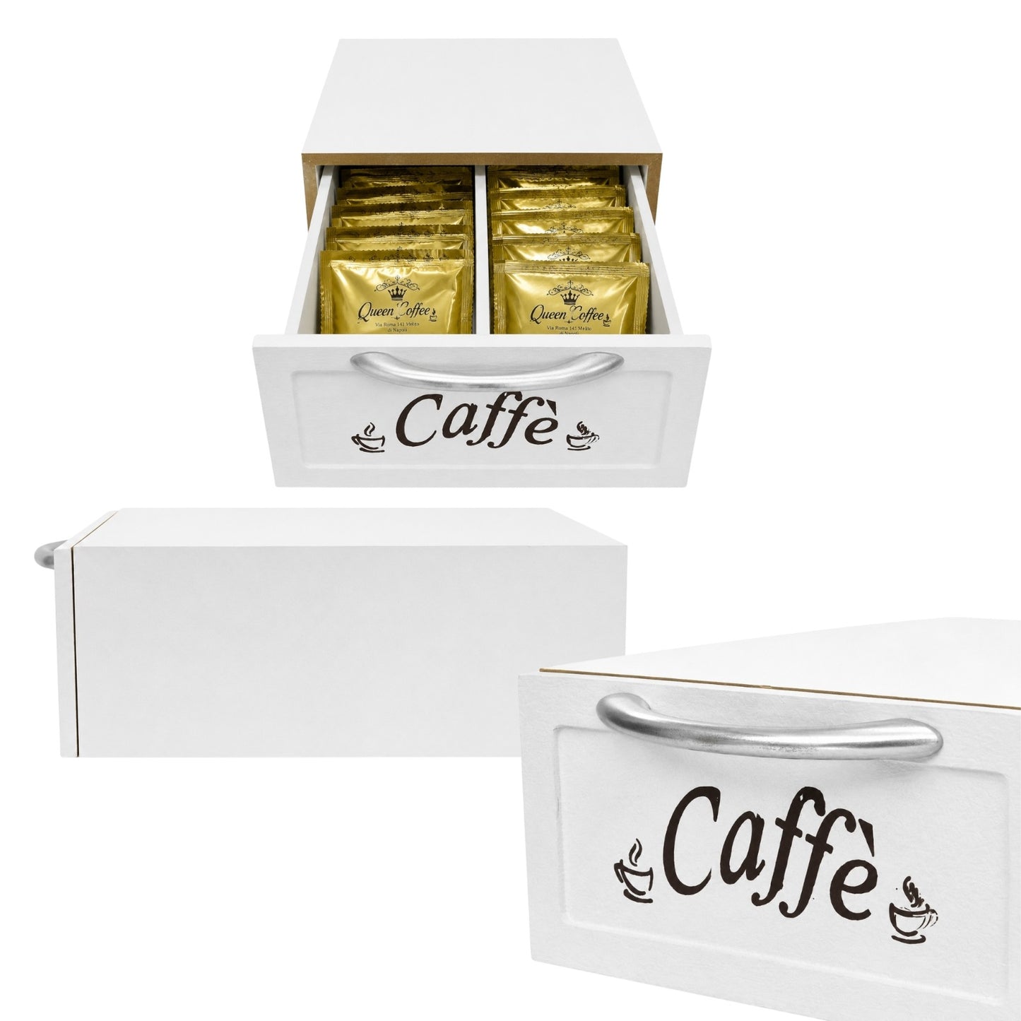 CASSETTO PORTA CIALDE O CAPSULE IN LEGNO BIANCO MISURA PICCOLA