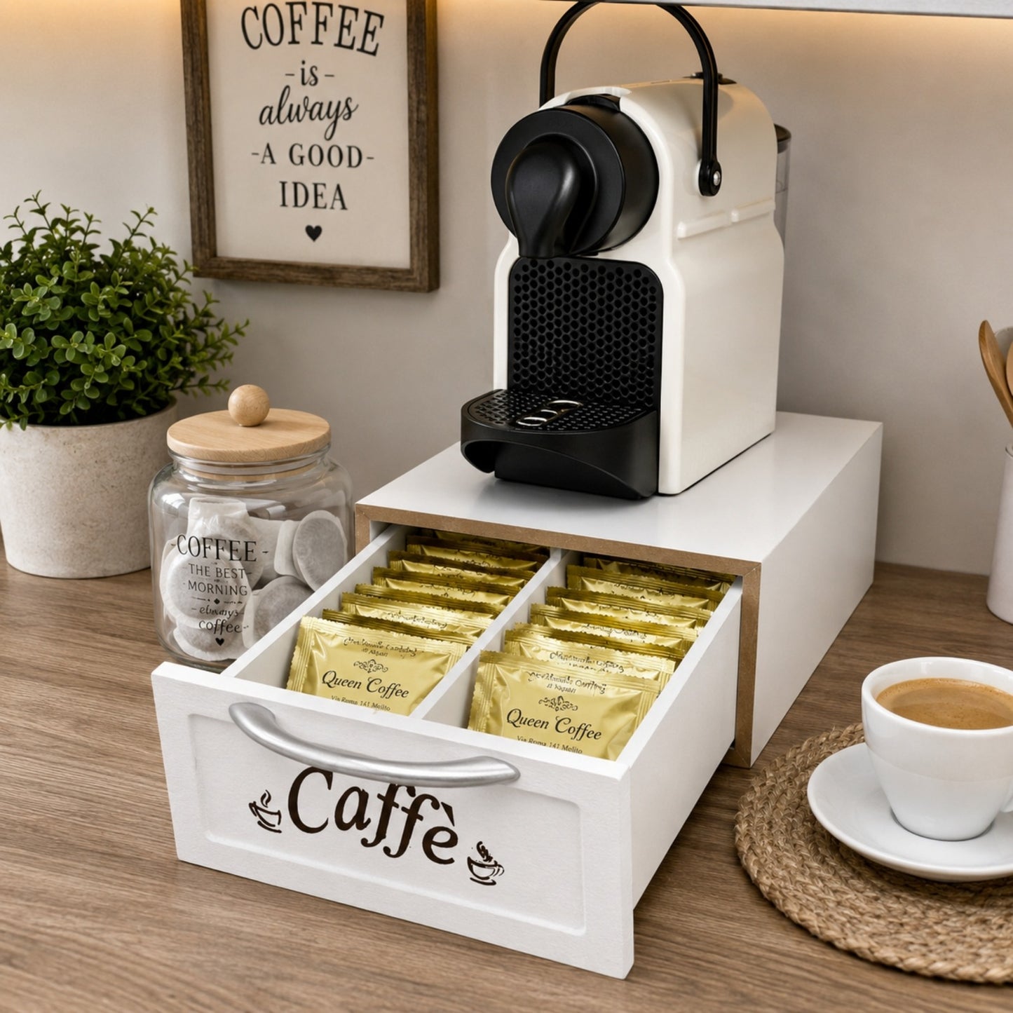 CASSETTO PORTA CIALDE O CAPSULE IN LEGNO BIANCO MISURA PICCOLA
