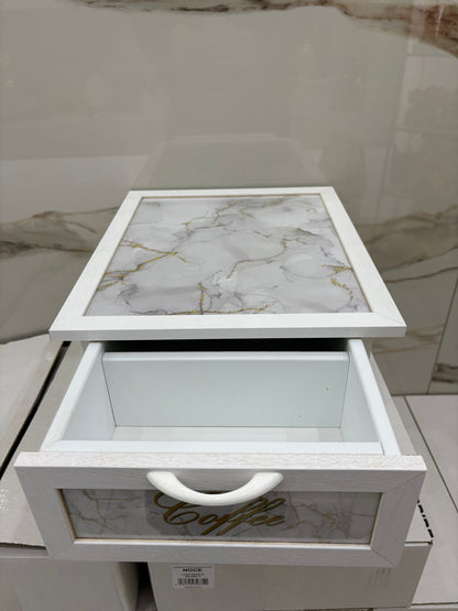 CASSETTO PORTA CIALDE O CAPSULE IN LEGNO BIANCO