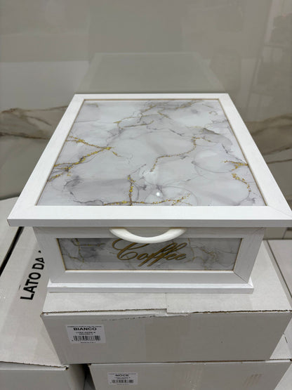 CASSETTO PORTA CIALDE O CAPSULE IN LEGNO BIANCO