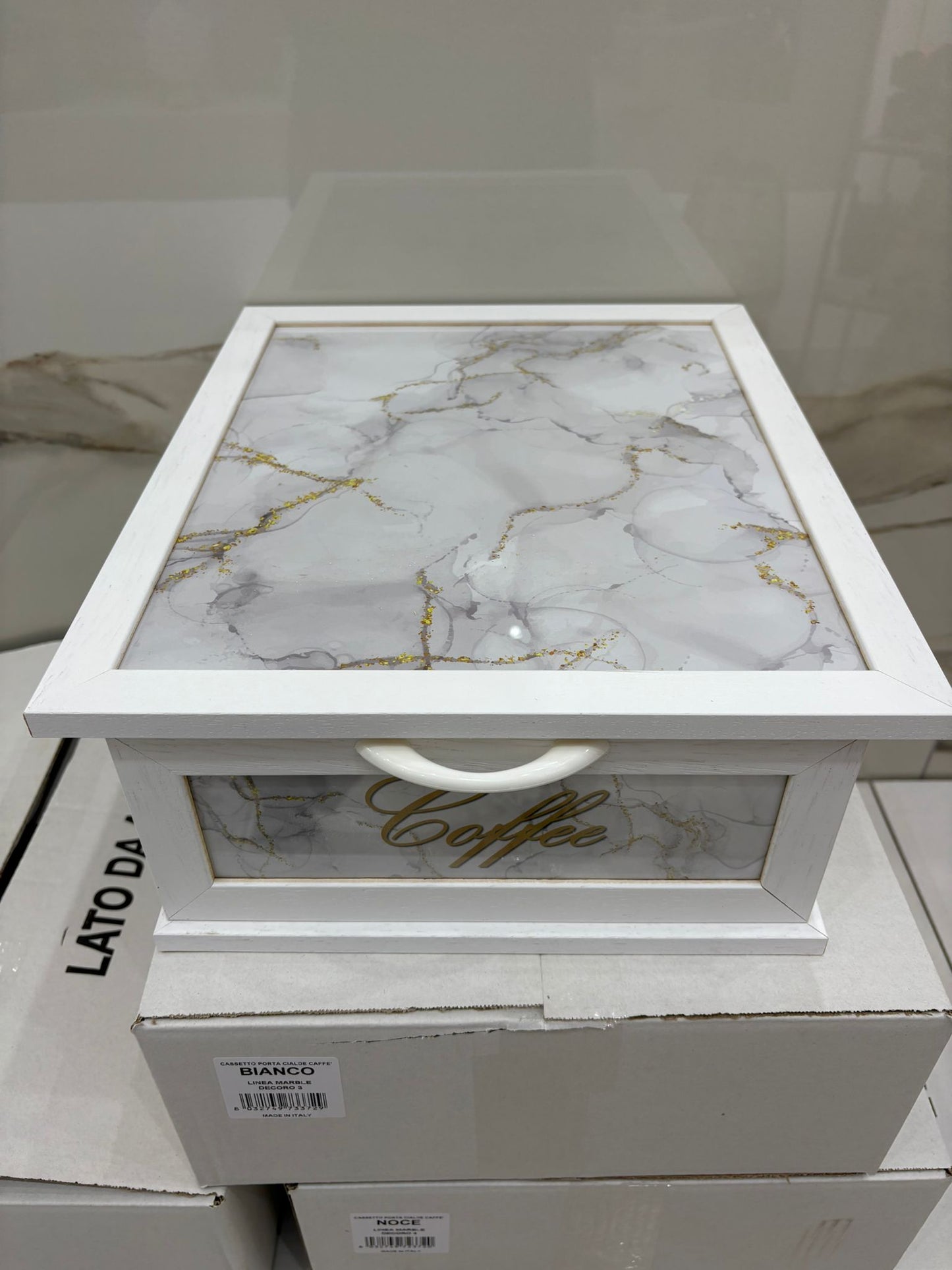 CASSETTO PORTA CIALDE O CAPSULE IN LEGNO BIANCO