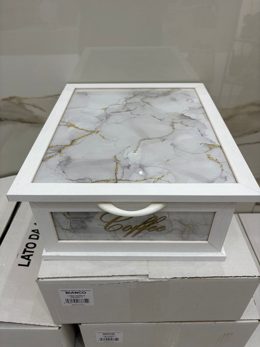 CASSETTO PORTA CIALDE O CAPSULE IN LEGNO BIANCO