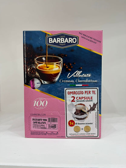 CAFFE' BARBARO Napoli 100 capsule caffè compatibili con macchine Dolce Gusto® Super cremoso Miscela per Lei Rosa