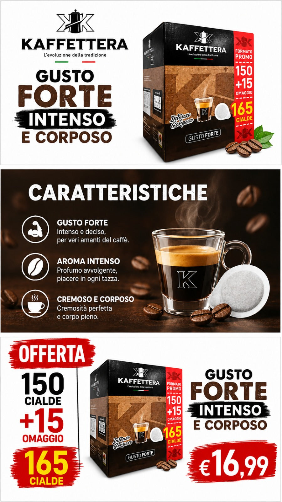 kaffettera 165 cialde gusto forte e cremoso