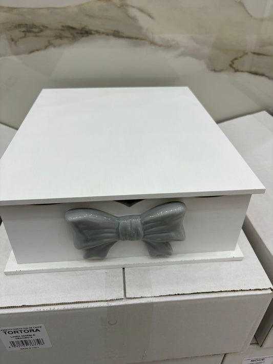 CASSETTO PORTA CIALDE O CAPSULE CON FIOCCO IN PORCELLANA GRIGIO